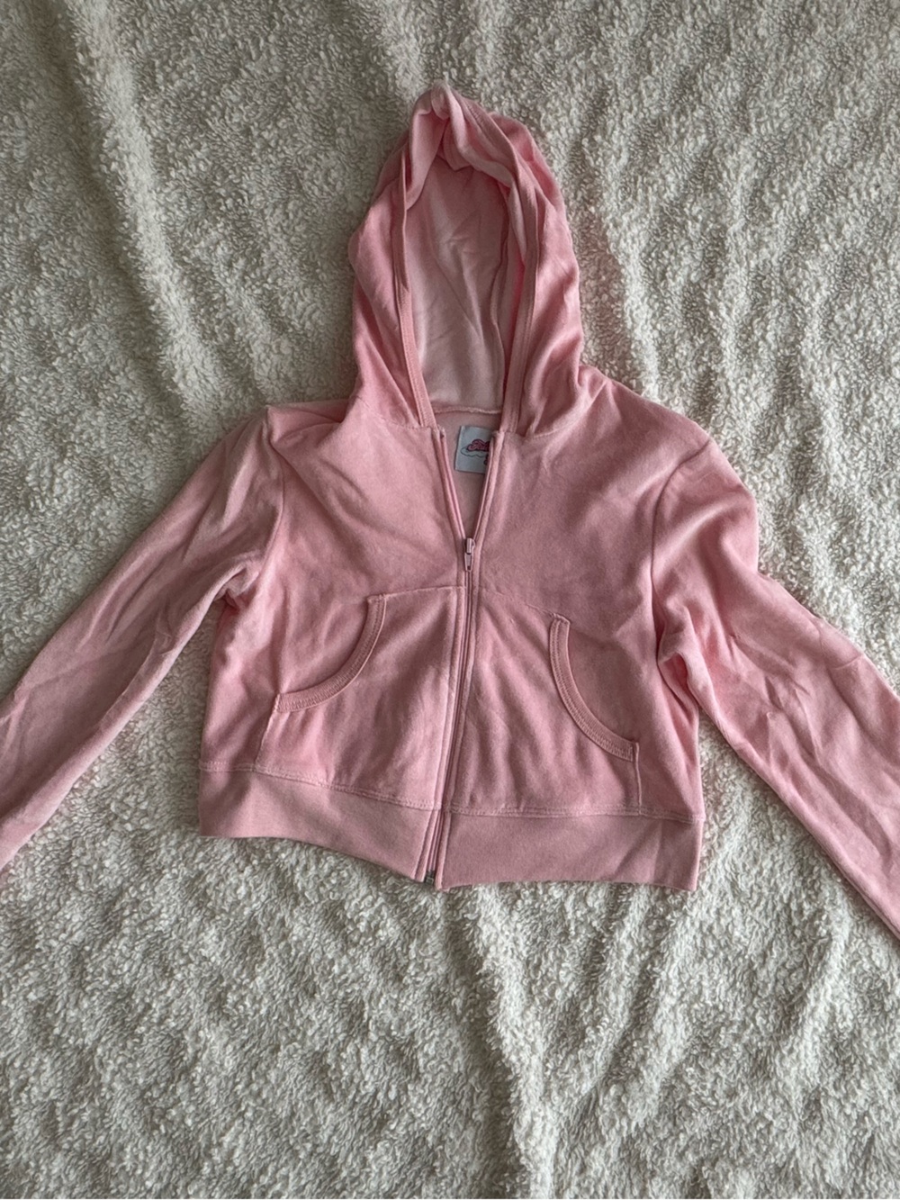 Women’s Pink Zip-Up terry velour crop Hoodie